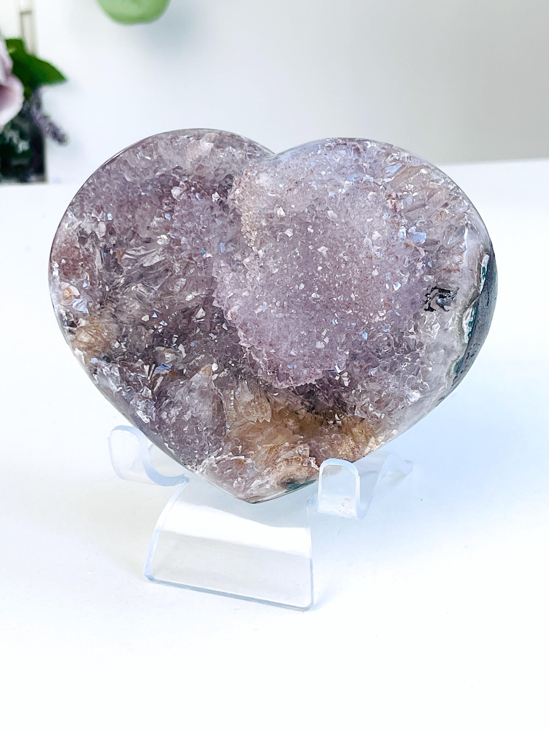 Rare Amethyst Flower Heart, Special Amethyst Flower Polished Crystal Heart, Unique Gift, Crystal Gift