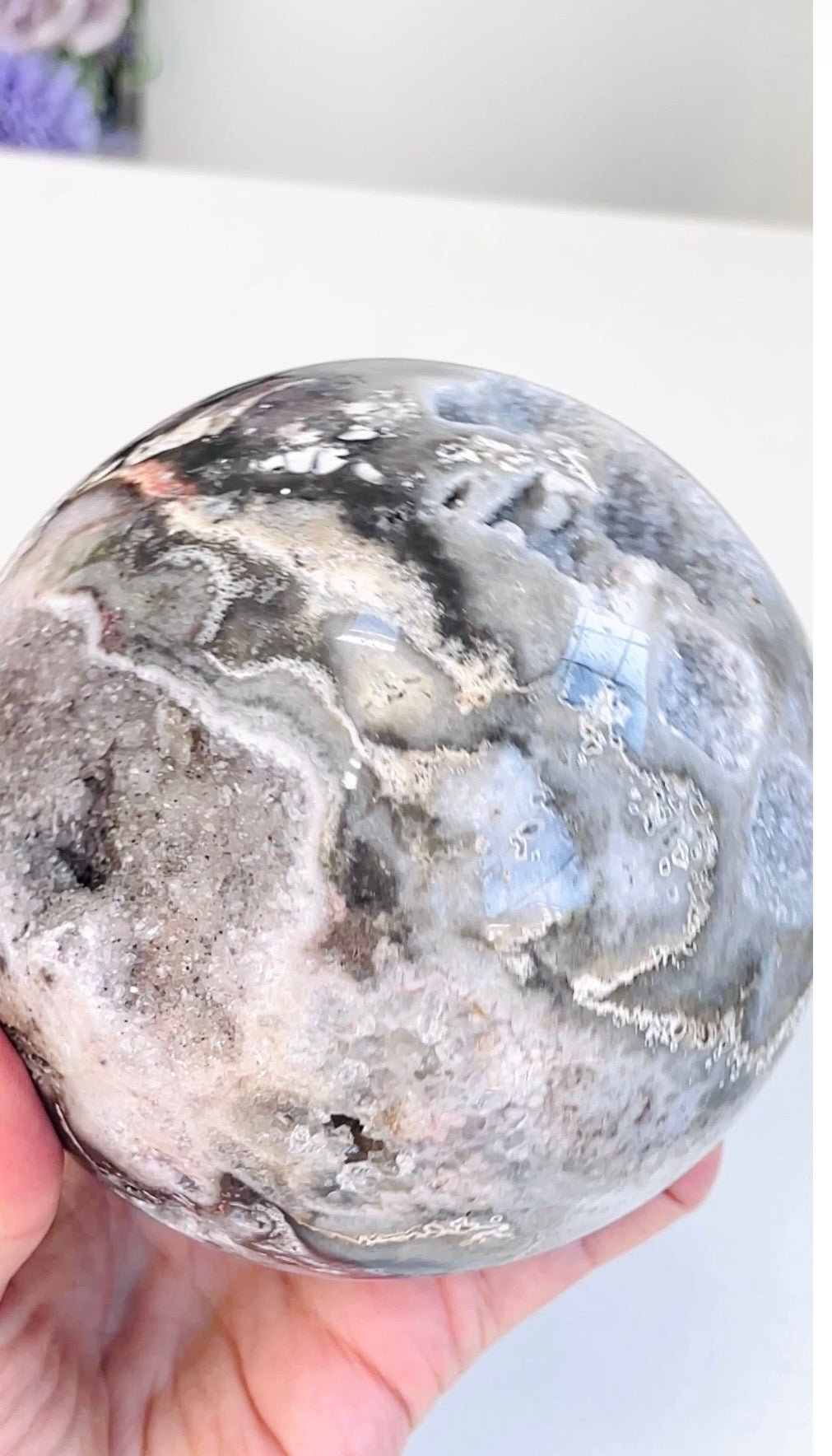 Druzy Jasper Sphere – Natural Crystal Ball with Sparkling Druzy Pocket - Million Years Crystal