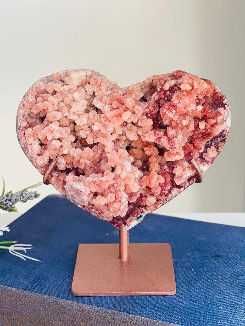 Druzy Pink Amethyst Heart with Bespoke Stand - Million Years Crystal