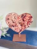 Druzy Pink Amethyst Heart with Bespoke Stand - Million Years Crystal