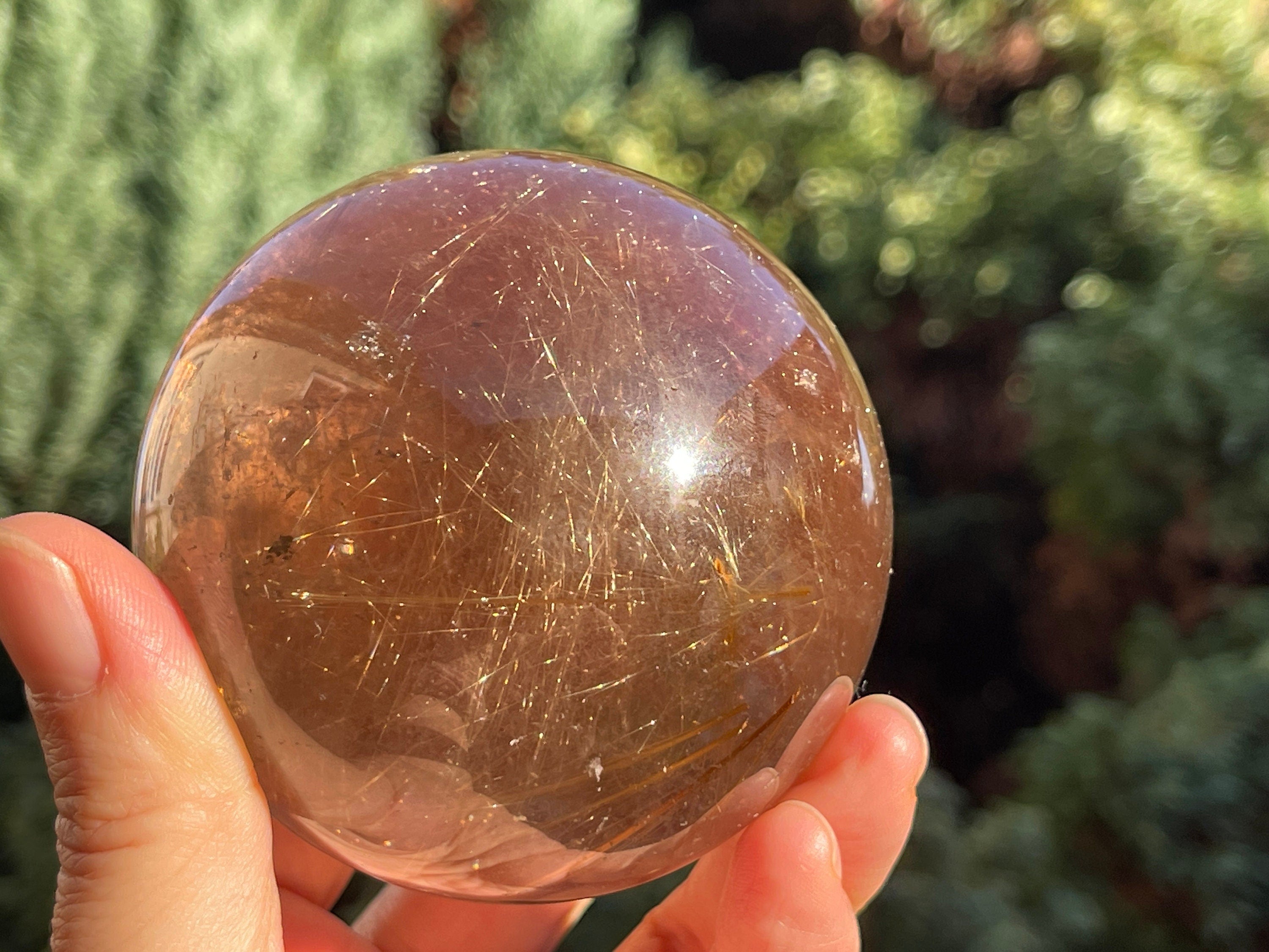 Natural Rutilated Smoky Quartz Sphere, High Grade Golden Rutile Rutilated Smokey Quartz with Phantoms , Rare Crystals, Crystal Gift