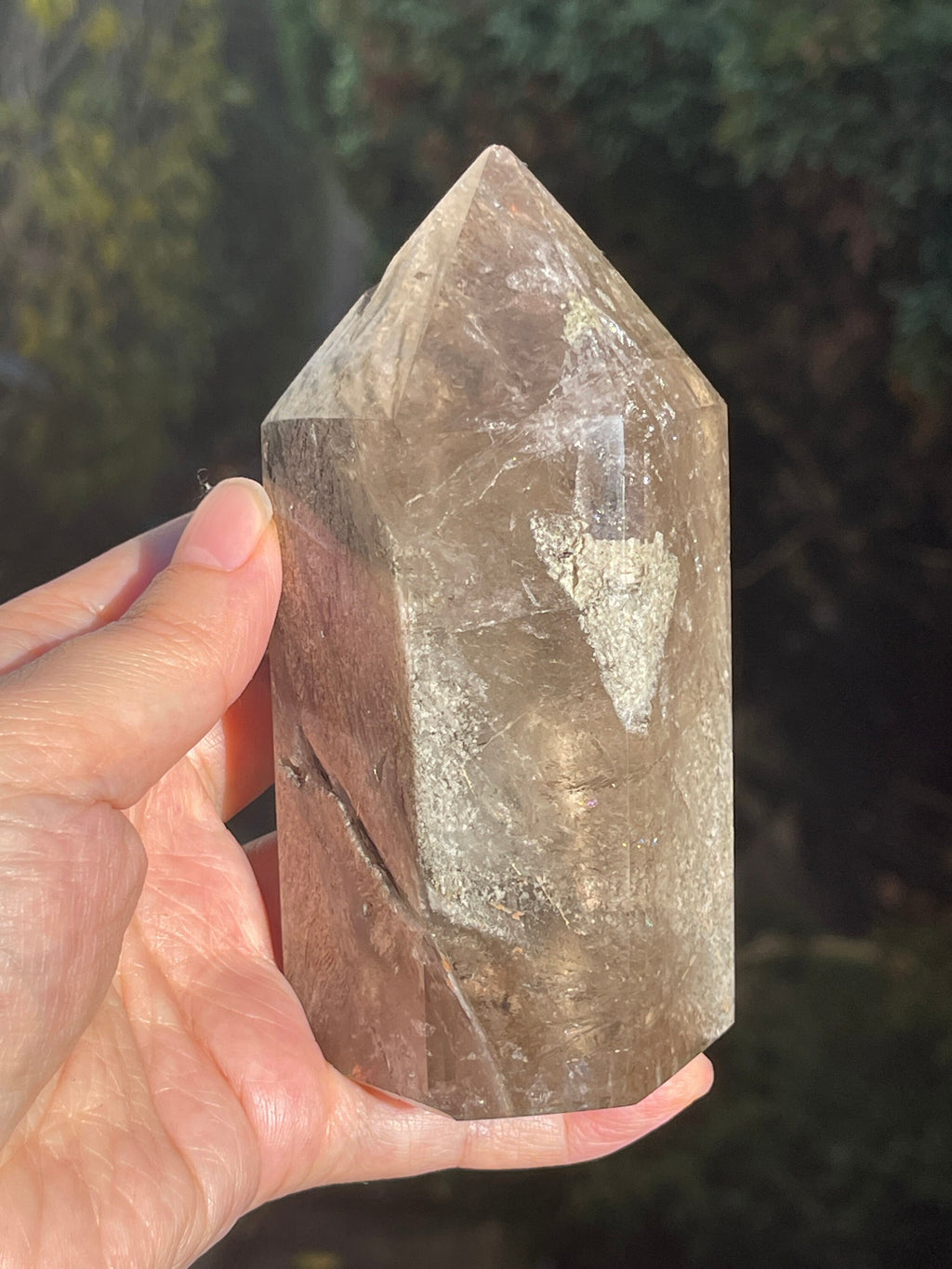 565g Unique  Lodolite Quartz Tower, Natural Brazilian Lodolite Quartz Point, Crystal Gift, Garden Quartz