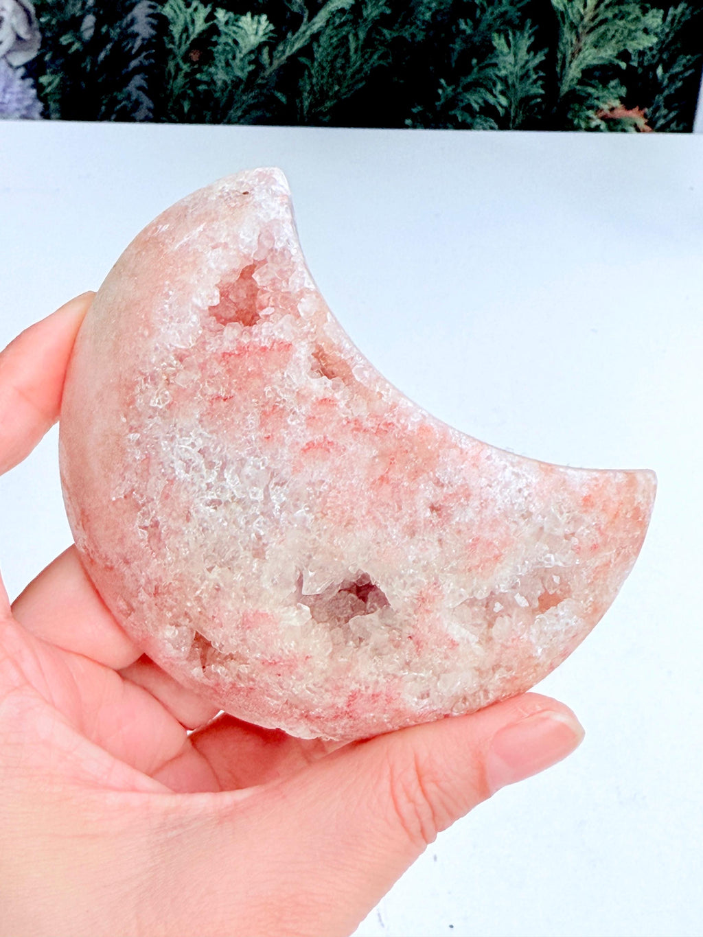Pink Amethyst Moon, Pink Amethyst Druzy Moon, Dreamy Pink Amethyst Crystal Polished Moon, Healing Crystal, Crystal Gift -3