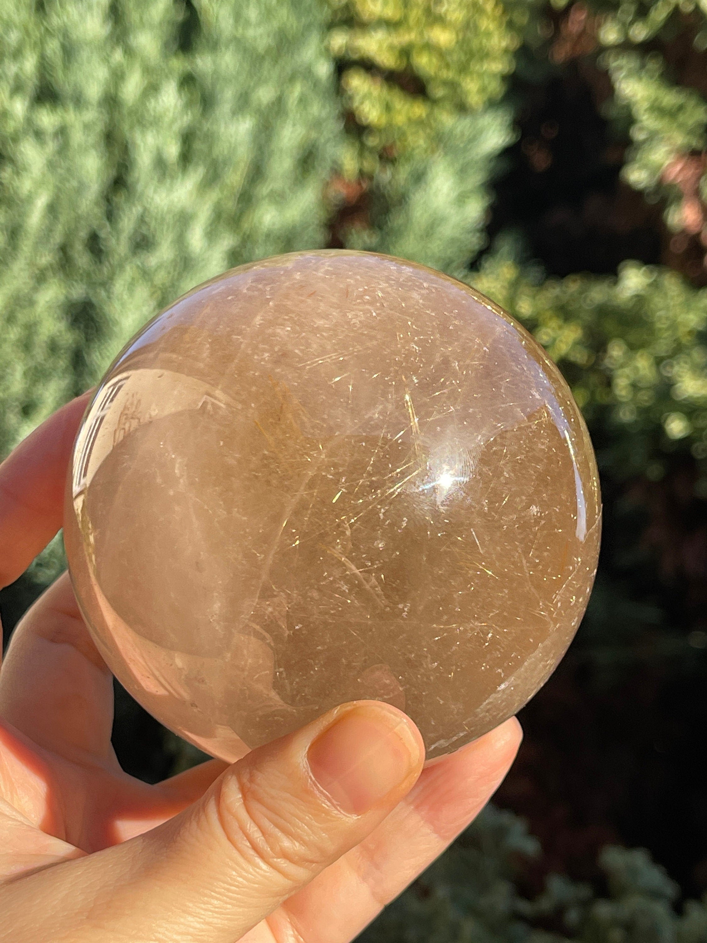Natural Rutilated Smoky Quartz Sphere, 800g High Grade Golden Rutile Rutilated Smokey Quartz with Phantoms , Rare Crystals, Crystal Gift
