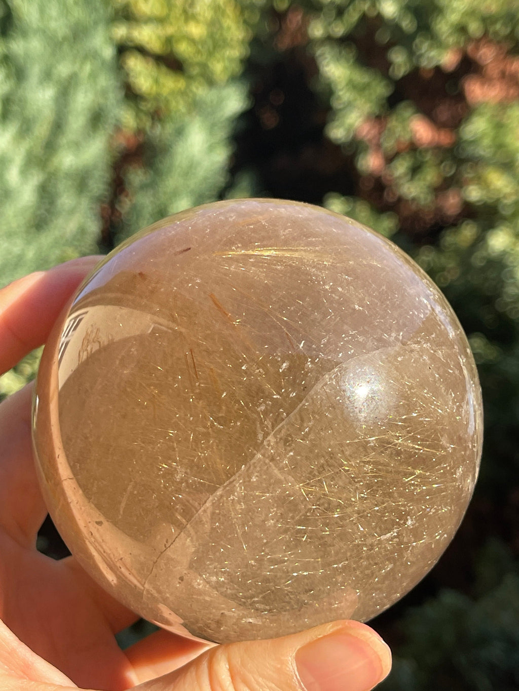Natural Rutilated Smoky Quartz Sphere, 800g High Grade Golden Rutile Rutilated Smokey Quartz with Phantoms , Rare Crystals, Crystal Gift