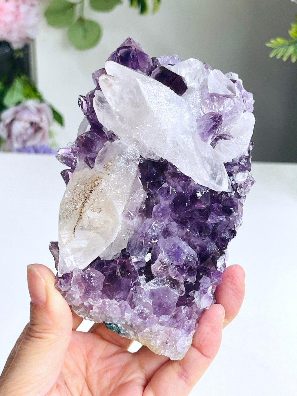 Exquisite Amethyst with Calcite Mineral Specimen - Million Years Crystal