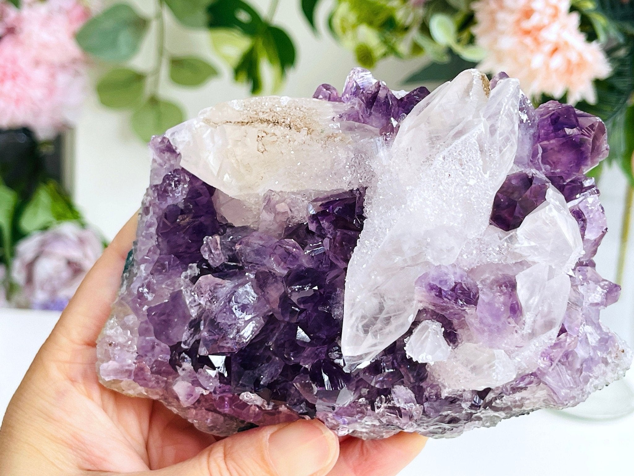 Exquisite Amethyst with Calcite Mineral Specimen - Million Years Crystal