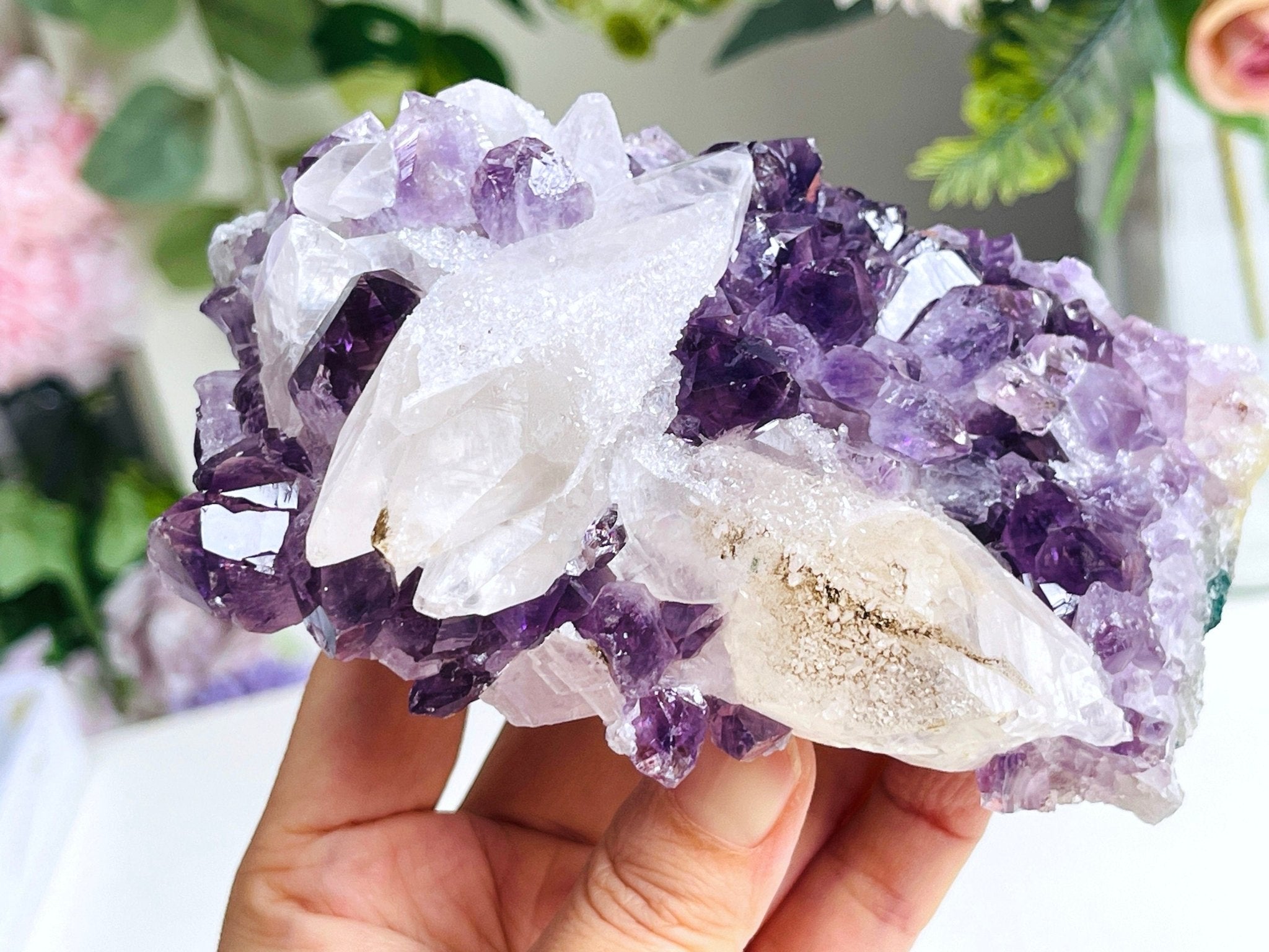 Exquisite Amethyst with Calcite Mineral Specimen - Million Years Crystal