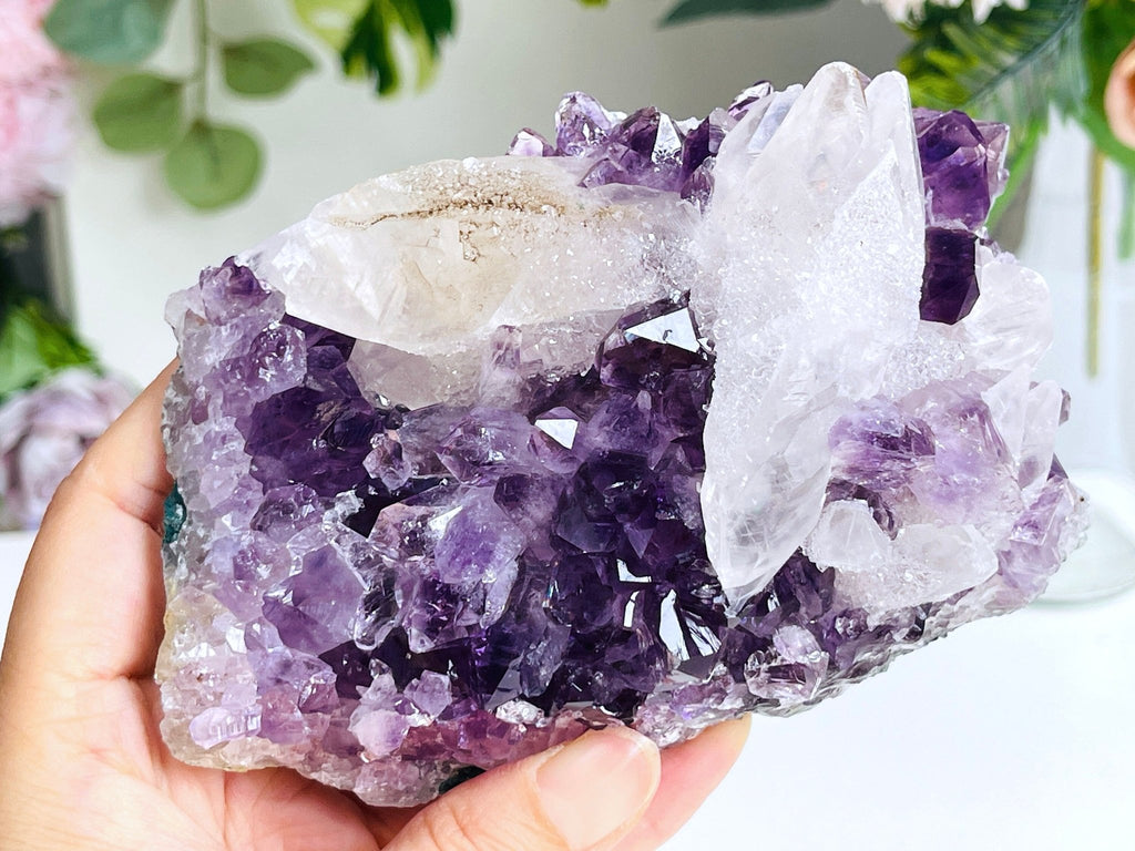 Exquisite Amethyst with Calcite Mineral Specimen - Million Years Crystal