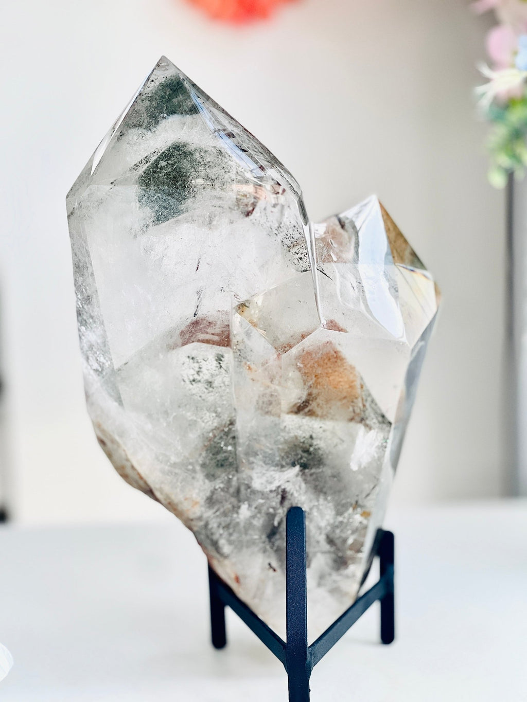Extra Large Brazilian Garden Quartz on Custom Stand | Museum-Grade Lodolite Scenic Quartz | Natural Earth Architecture Statement Piece - Million Years Crystal