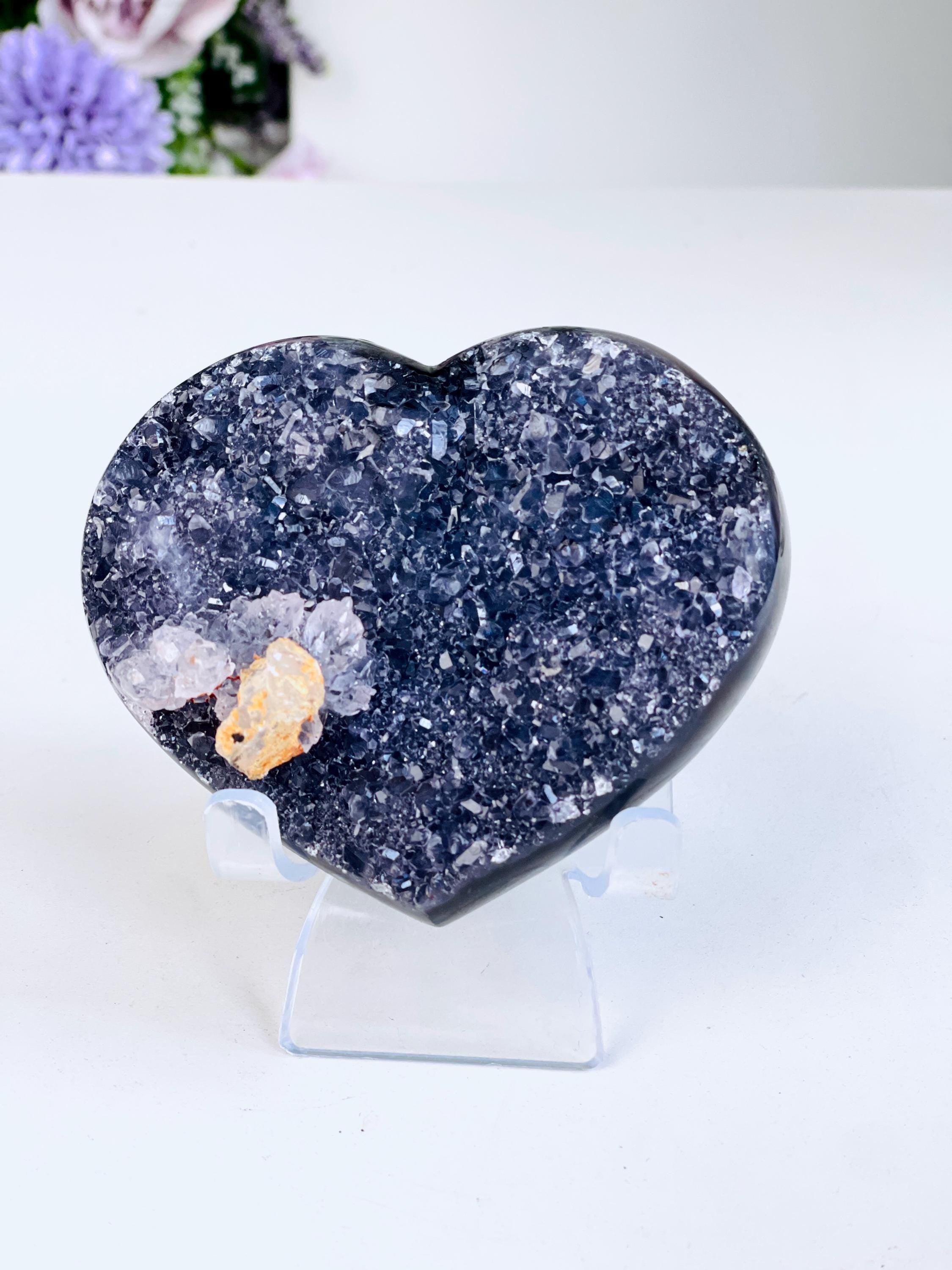 Rare Amethyst Flower Heart, Special Amethyst Flower Polished Crystal Heart, Unique Gift, Crystal Gift