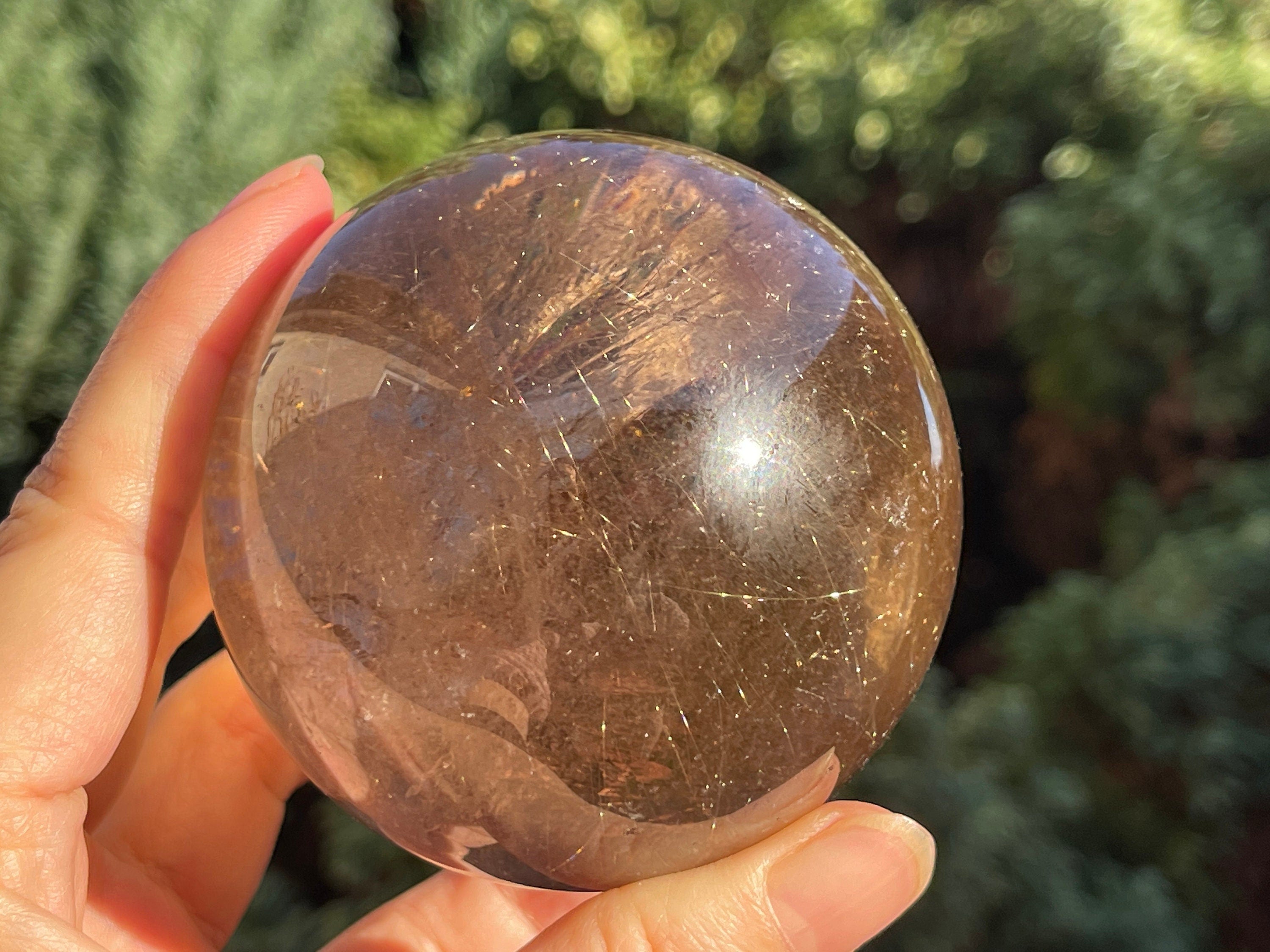 Natural Rutilated Smoky Quartz Sphere, High Grade Golden Rutile Rutilated Smokey Quartz with Phantoms , Rare Crystals, Crystal Gift
