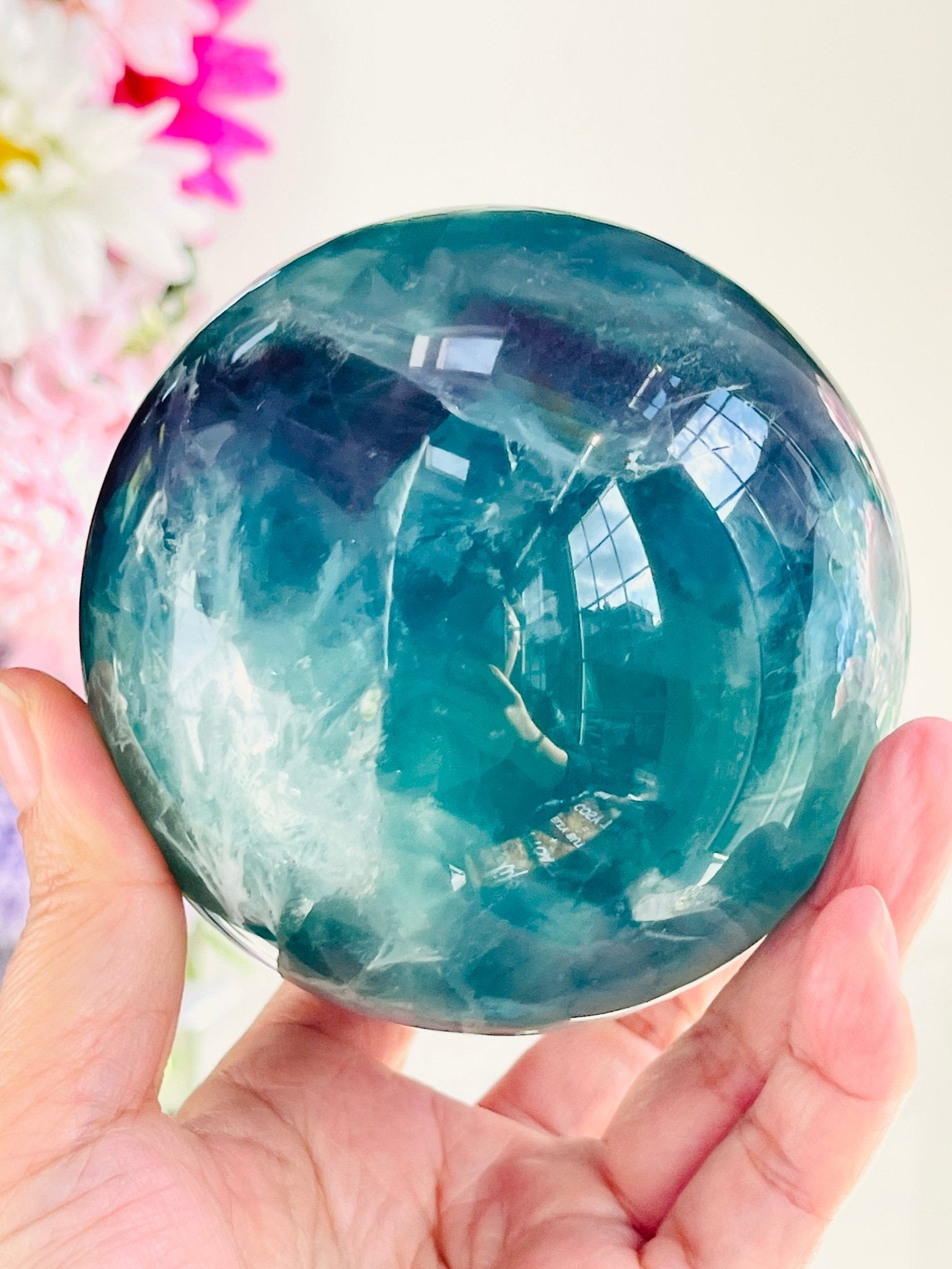 Green Fluorite Crystal Sphere: Green & Purple Healing Crystal (92mm, 1.3kg) - Million Years Crystal