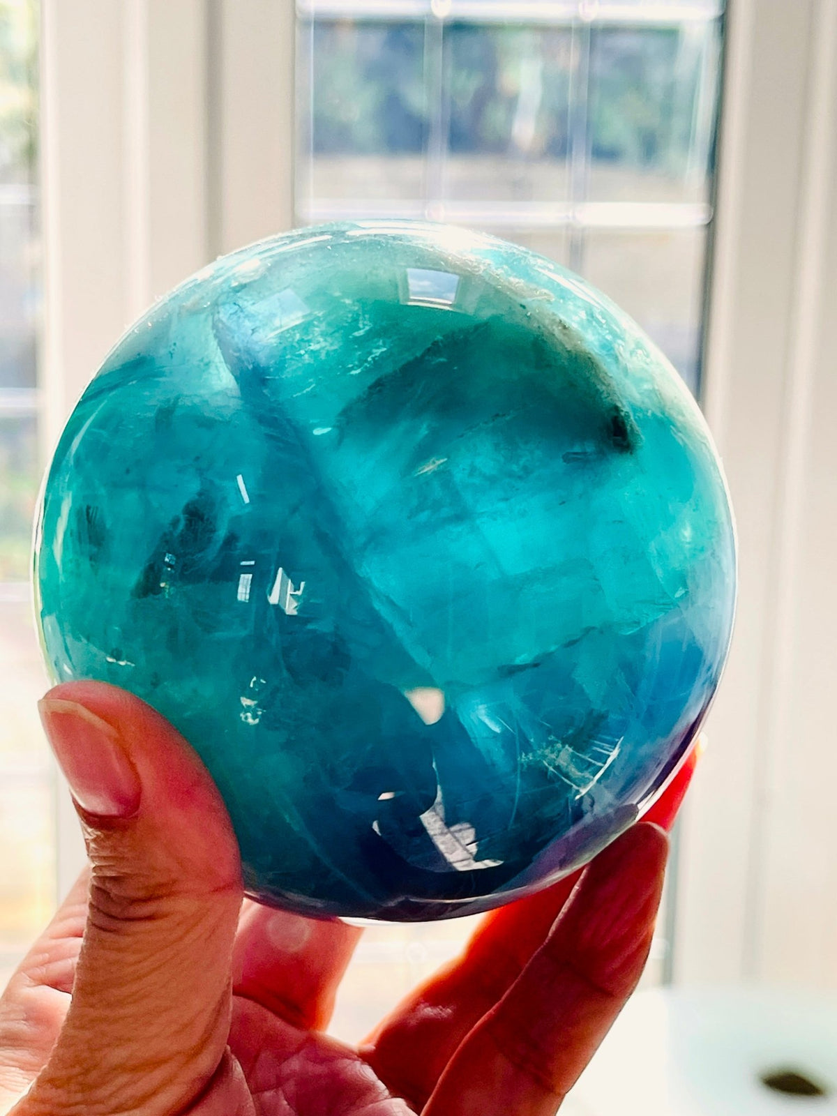 Green Fluorite Crystal Sphere: Green & Purple Healing Crystal (92mm, 1.3kg) - Million Years Crystal
