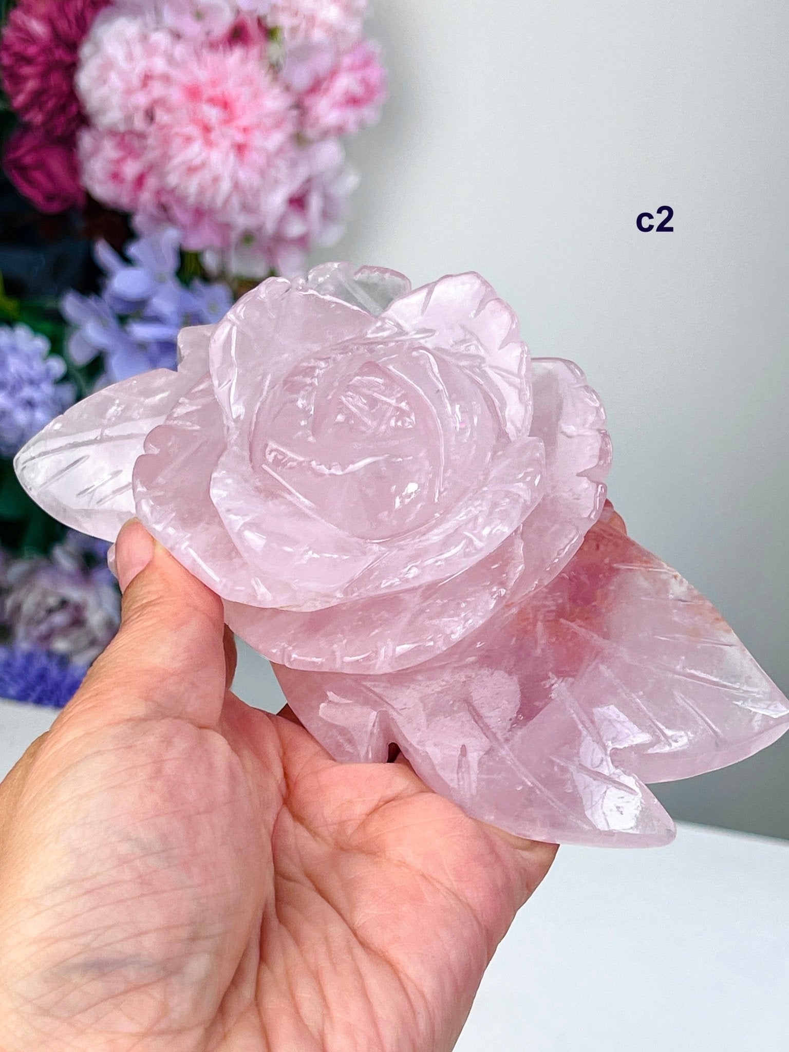 Hand-Carved Rose Quartz Crystal Flower | Heart Chakra Healing Stone | Unique Crystal Gift for Love, Harmony & Home Décor - Million Years Crystal