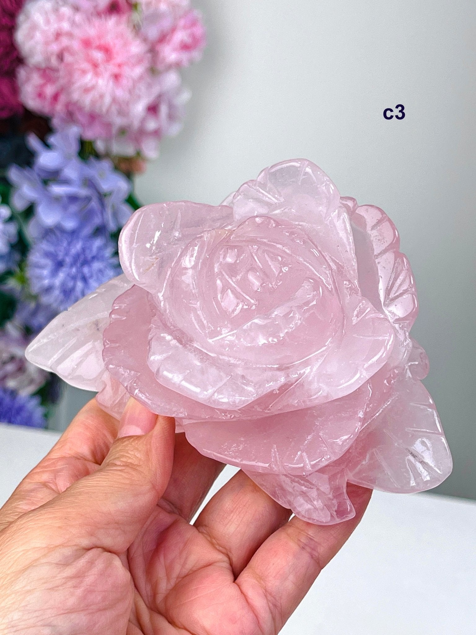 Hand-Carved Rose Quartz Crystal Flower | Heart Chakra Healing Stone | Unique Crystal Gift for Love, Harmony & Home Décor - Million Years Crystal