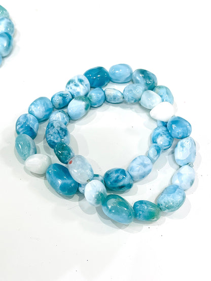 Larimar bracelet, nugget stretch bracelet, gemstone bracelet, crystal healing, Dominican Larimar stone jewellery, crystal bracelets