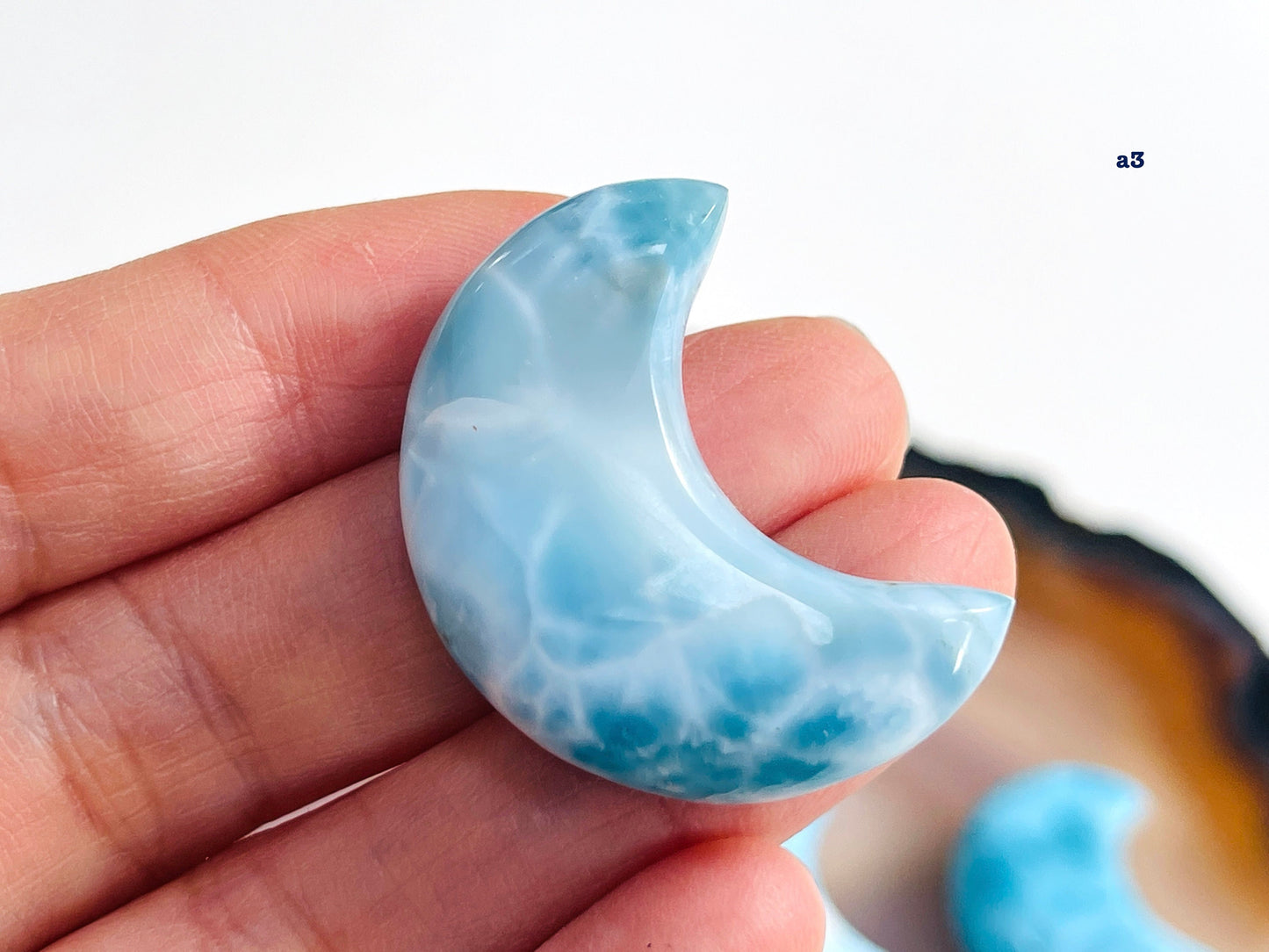 Larimar Crescent, AAA+ Grade Natural Larimar half Moon, 31-34mm Larimar Crescent, High Quality Larimar, Larimar Jewellery DIY, Crystal Gift