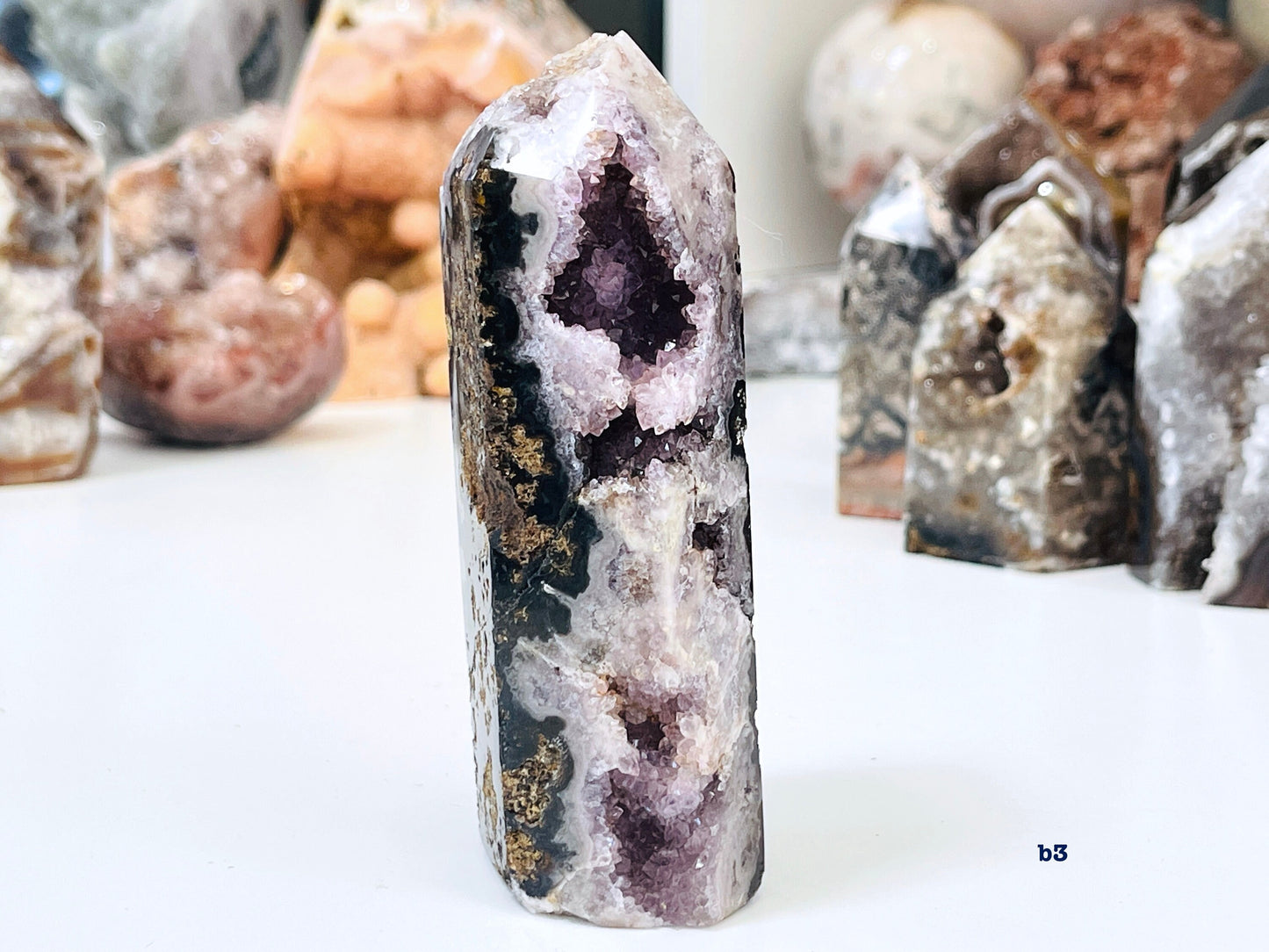 Druzy Agate with Jasper Tower