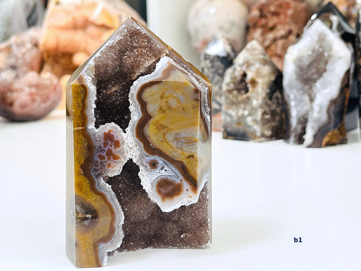 Druzy Agate with Jasper Tower