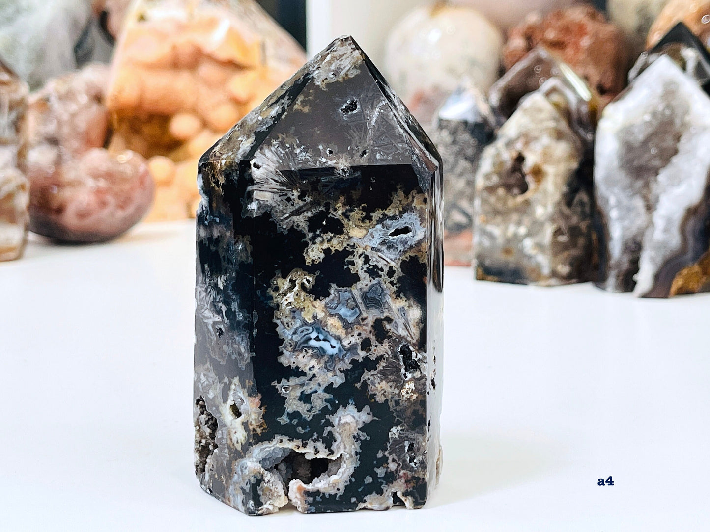 Druzy Agate with Jasper Tower