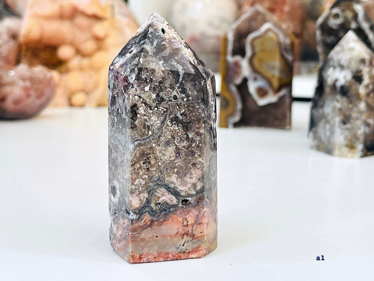 Druzy Agate with Jasper Tower