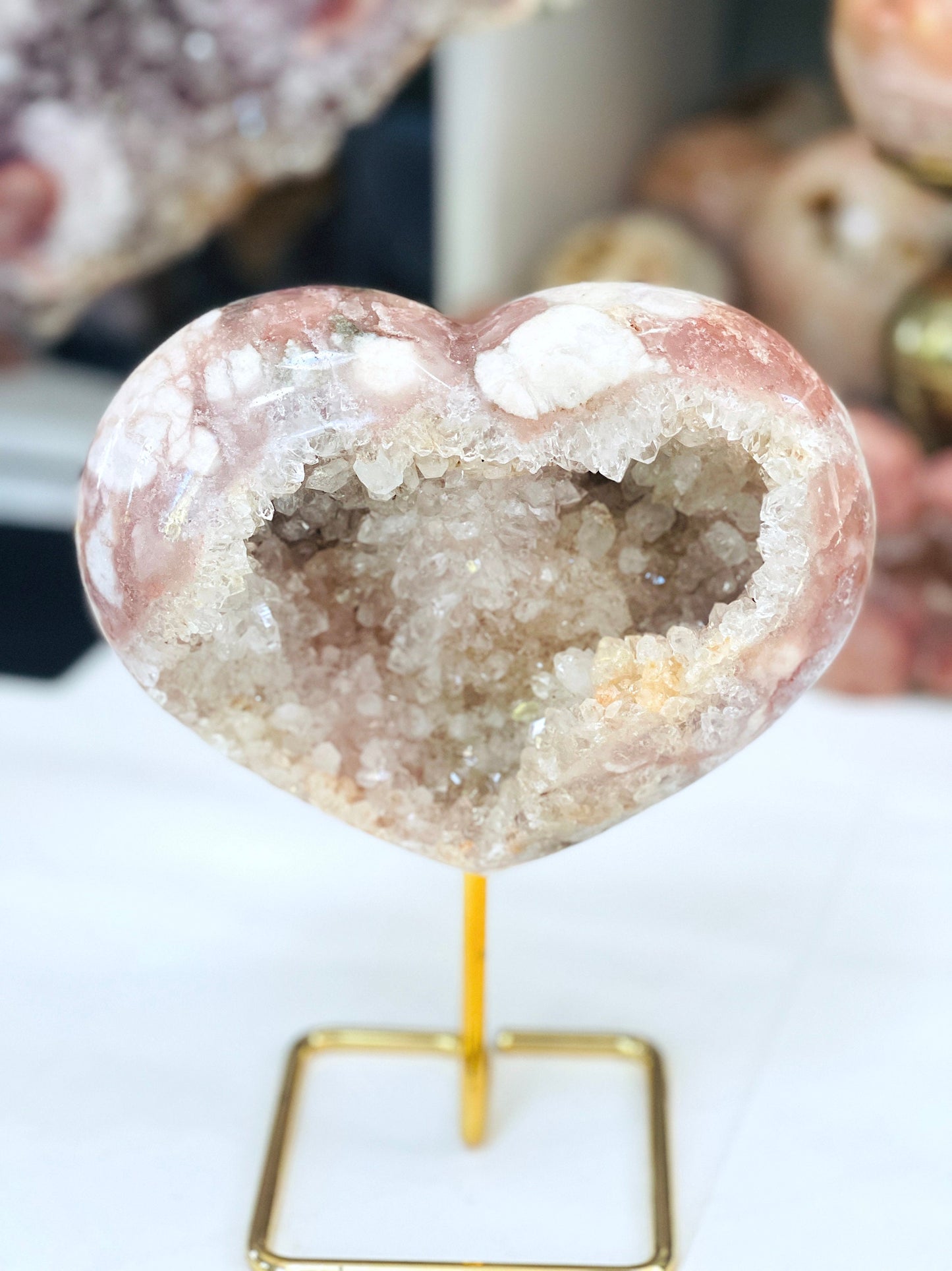 Pink Amethyst Heart, Statement Piece Large Pink Amethyst Druzy Heart on Metal Stand, Pink Amethyst Crystal Heart, Crystal Heart,Crystal Gift