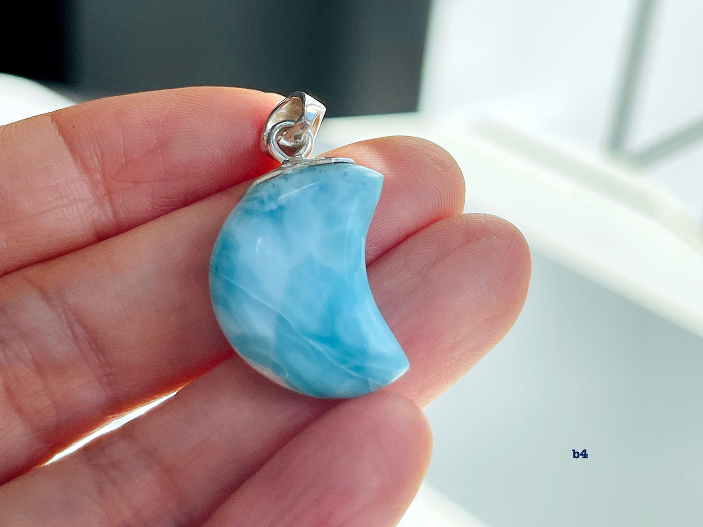 Larimar Moon Pendant, Large AAA+ Grade Natural Larimar Moon 925 Silver Pendant , High Quality Larimar, Larimar Jewellery DIY, Crystal Gift