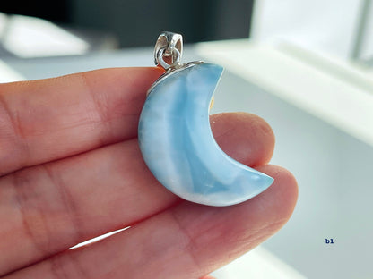 Larimar Moon Pendant, Large AAA+ Grade Natural Larimar Moon 925 Silver Pendant , High Quality Larimar, Larimar Jewellery DIY, Crystal Gift