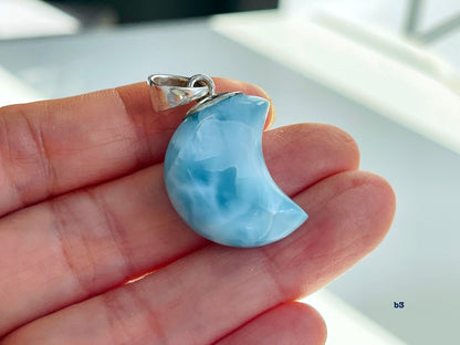 Larimar Moon Pendant, Large AAA+ Grade Natural Larimar Moon 925 Silver Pendant , High Quality Larimar, Larimar Jewellery DIY, Crystal Gift