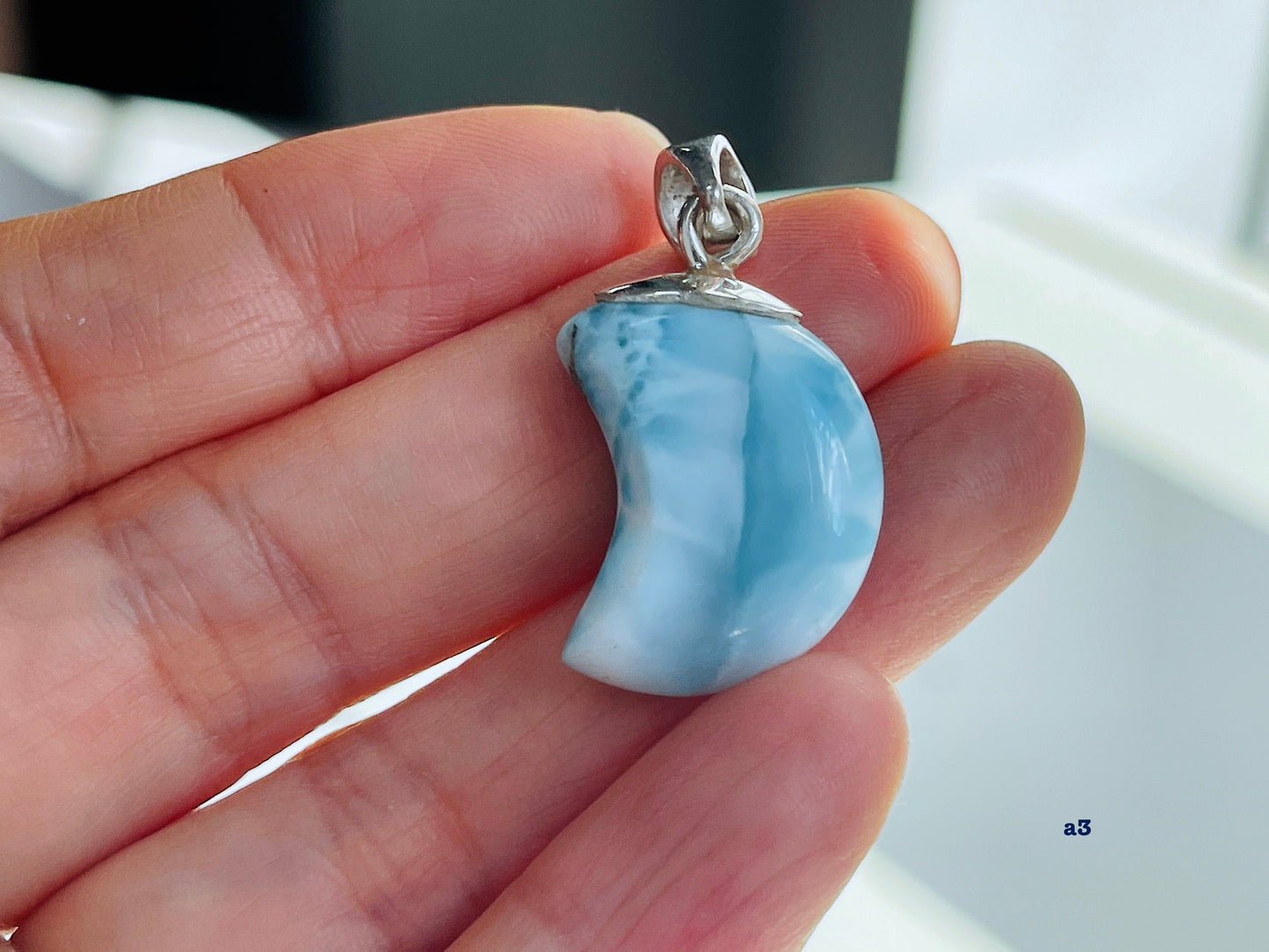 Larimar Moon Pendant, Large AAA+ Grade Natural Larimar Moon 925 Silver Pendant , High Quality Larimar, Larimar Jewellery DIY, Crystal Gift