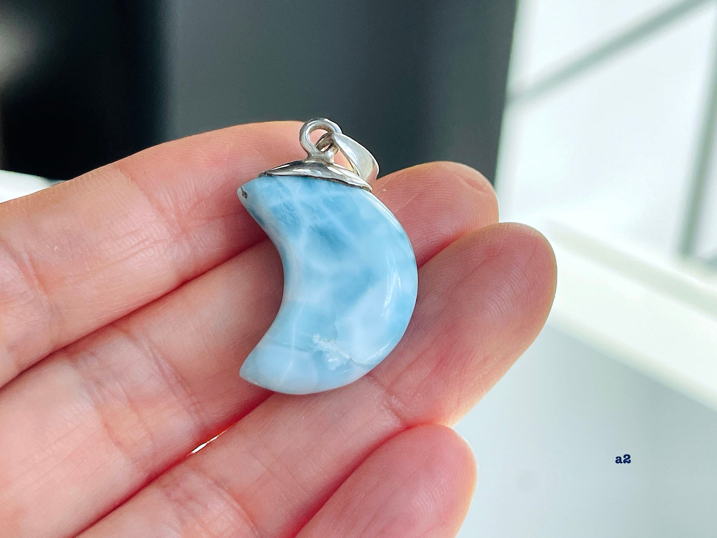 Larimar Moon Pendant, Large AAA+ Grade Natural Larimar Moon 925 Silver Pendant , High Quality Larimar, Larimar Jewellery DIY, Crystal Gift