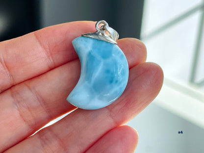 Larimar Moon Pendant, Large AAA+ Grade Natural Larimar Moon 925 Silver Pendant , High Quality Larimar, Larimar Jewellery DIY, Crystal Gift