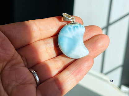 Larimar Moon Pendant, Large AAA+ Grade Natural Larimar Moon 925 Silver Pendant , High Quality Larimar, Larimar Jewellery DIY, Crystal Gift