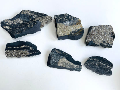 Shungite with Pyrite from Brazil, Natural Shungite, Natural Pyrite specimen, Crystal gift, Raw Shungite