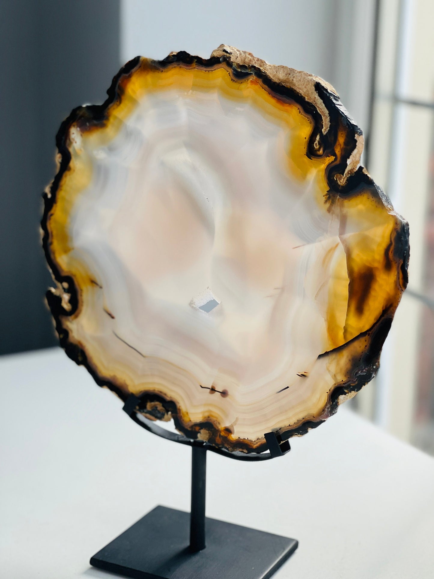 Premium Quality Brazilian Agate Slice on metal stand