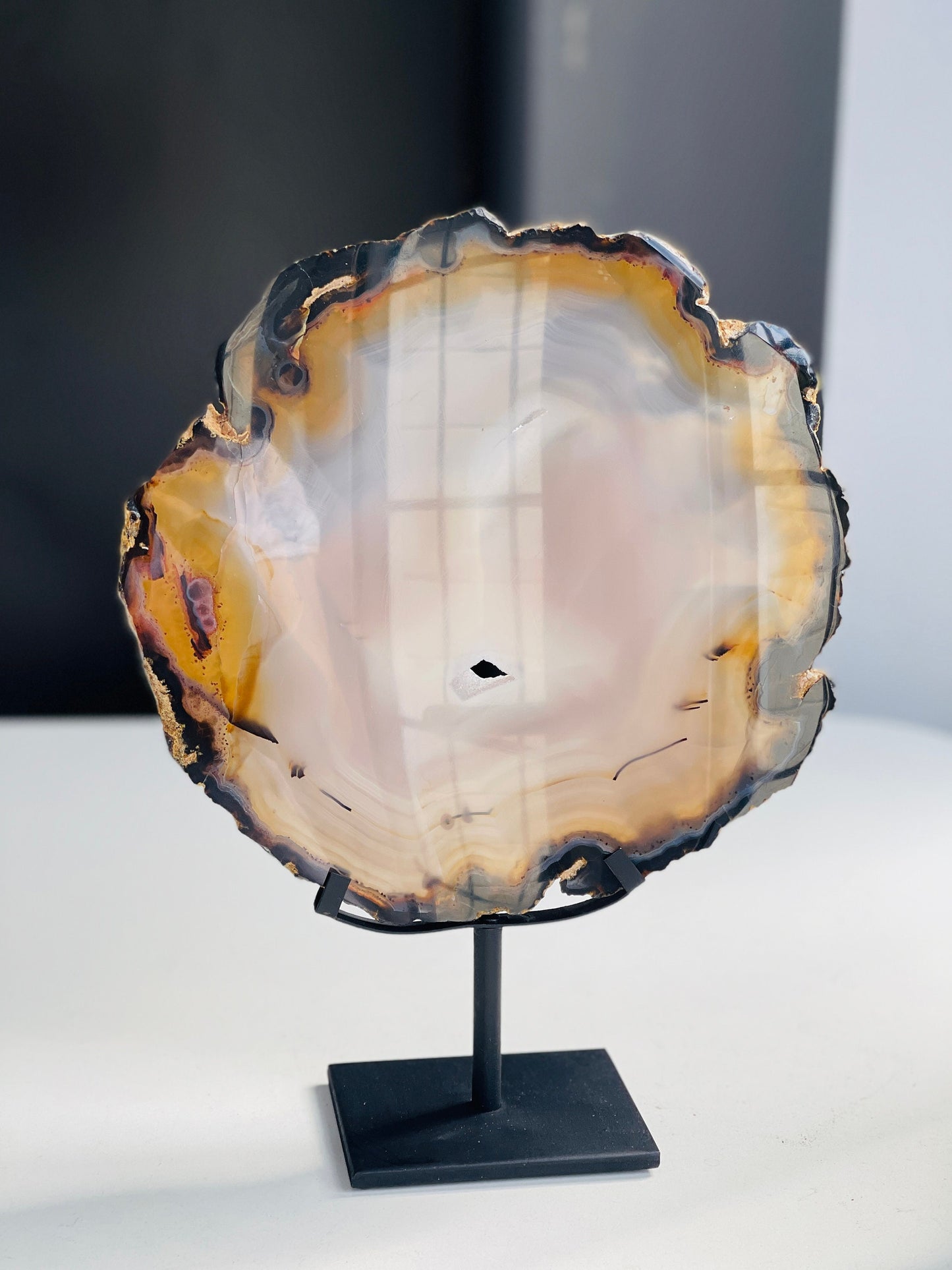 Premium Quality Brazilian Agate Slice on metal stand