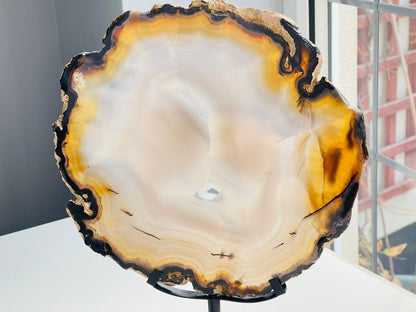 Premium Quality Brazilian Agate Slice on metal stand