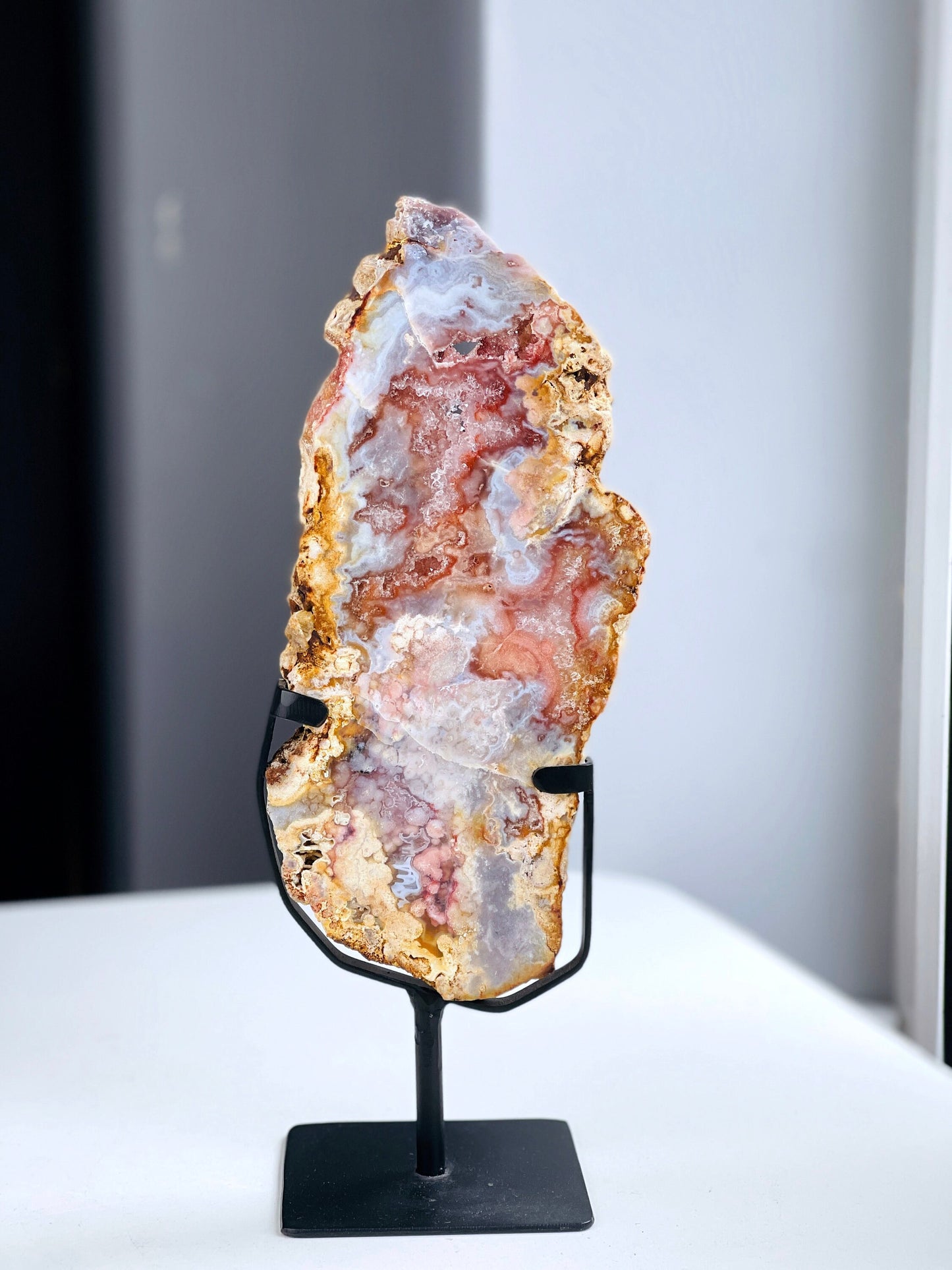 Pink Amethyst Slab on Stand, 11 inch + Large Double Sided Pink Amethyst Druzy Slabs, Pink Amethyst Crystal,Crystal Gift,Home decor,