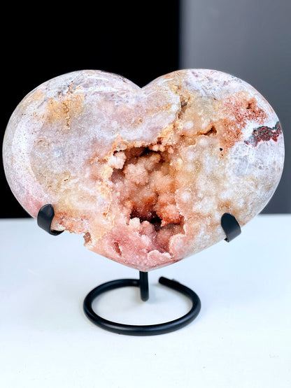 Pink Amethyst Heart, 5.4kg Statement Pink Amethyst Druzy Heart on Metal Stand, Pink Amethyst Crystal Heart, Crystal Heart, Crystal Gift,