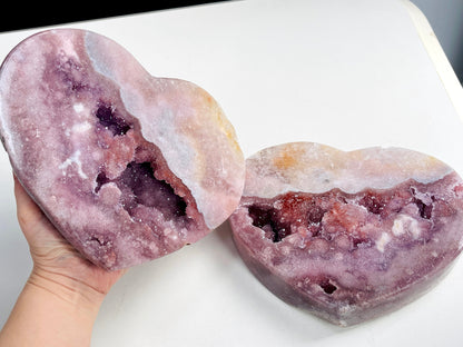 Pink Amethyst, Super Extra Quality Paired Pink Amethyst Heart, Pink Amethyst Heart Set, Pink Amethyst Crystals, Crystal Gift