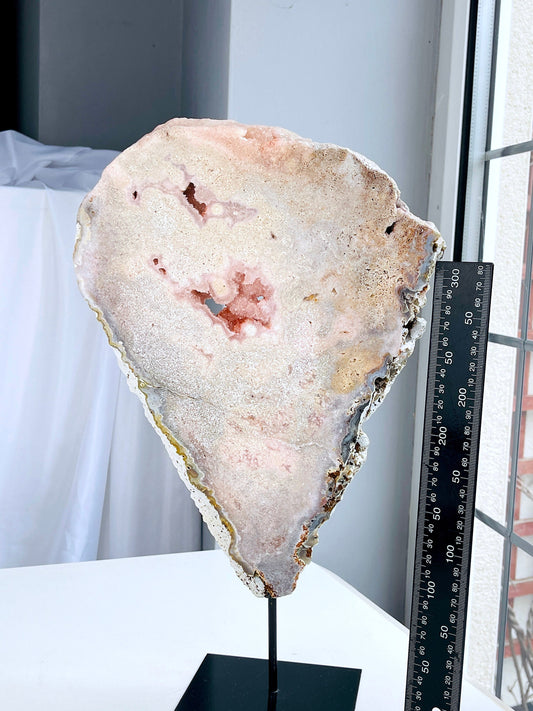 Pink Amethyst,  3.2kg Natural Pink Amethyst with Metal Stand, Pink Amethyst Druzy Slabs, Pink Amethyst Crystal,Crystal Gift,Home decor