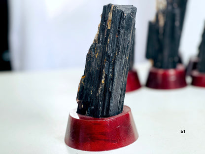 Amazing Rough Black Tourmaline with Mica, Large Black Tourmaline on Wooden base , Raw Mineral Specimen, Stone for Protection