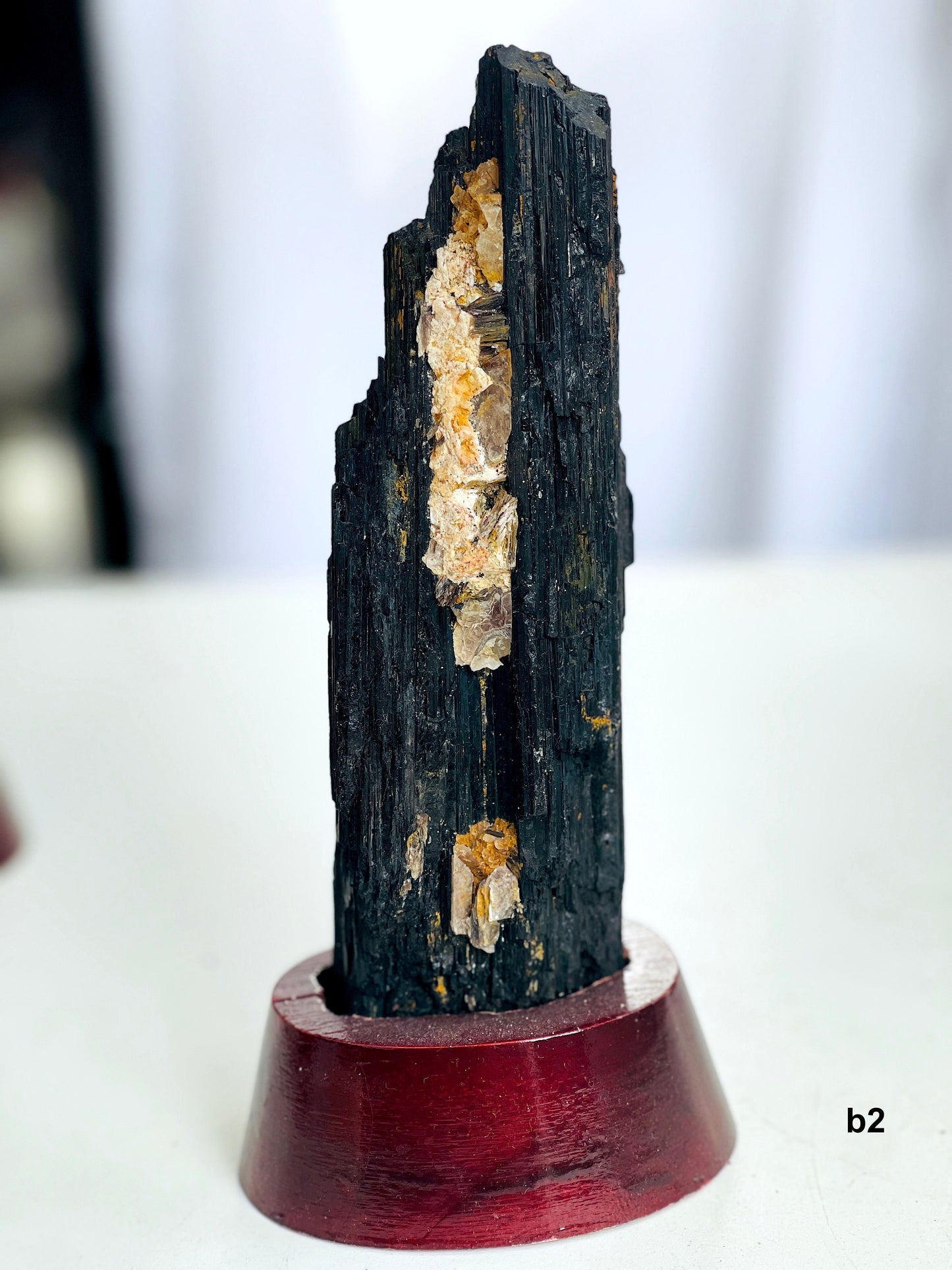 Amazing Rough Black Tourmaline with Mica, Large Black Tourmaline on Wooden base , Raw Mineral Specimen, Stone for Protection