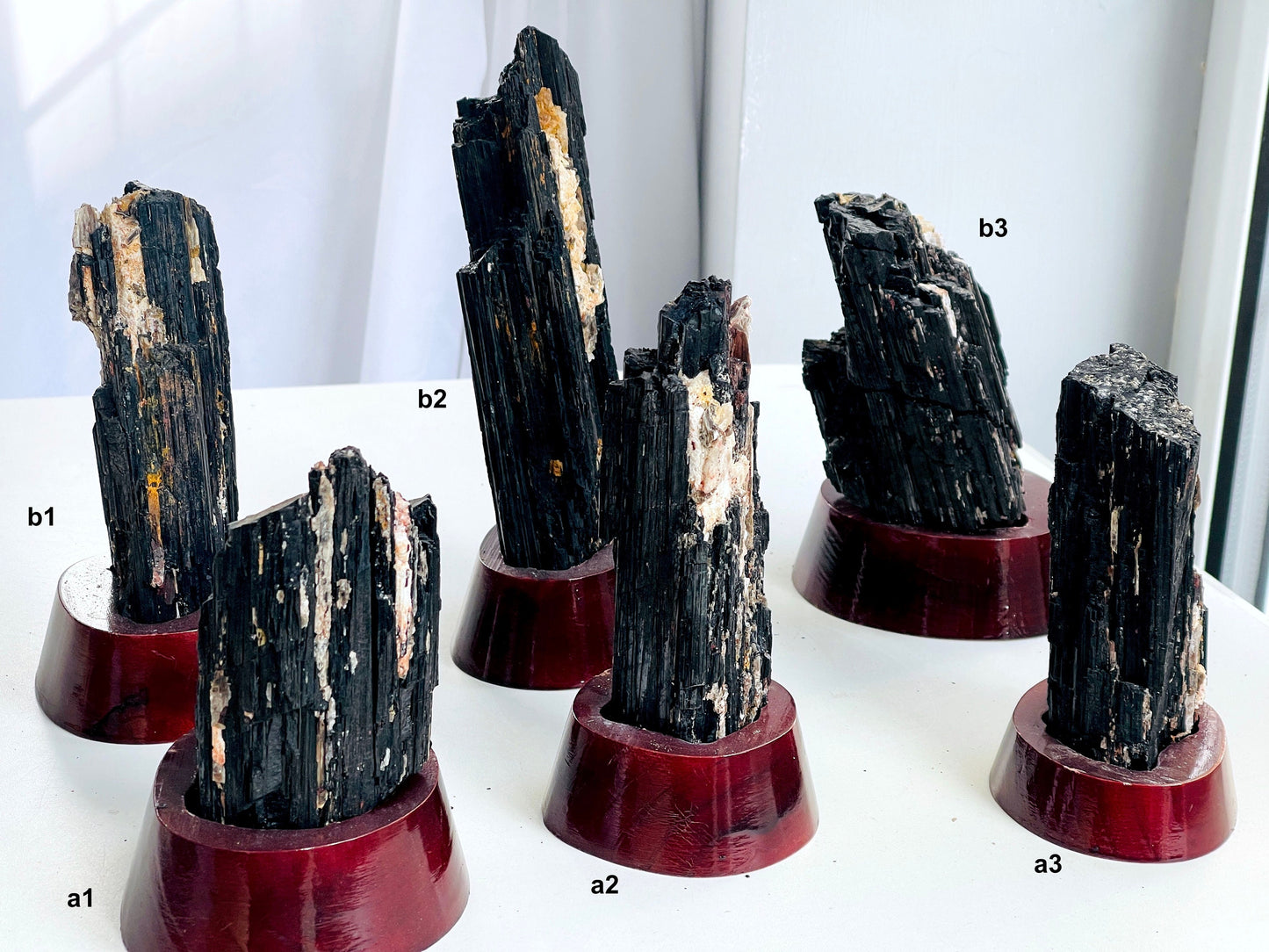 Amazing Rough Black Tourmaline with Mica, Large Black Tourmaline on Wooden base , Raw Mineral Specimen, Stone for Protection