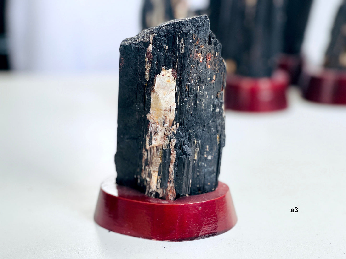 Amazing Rough Black Tourmaline with Mica, Large Black Tourmaline on Wooden base , Raw Mineral Specimen, Stone for Protection