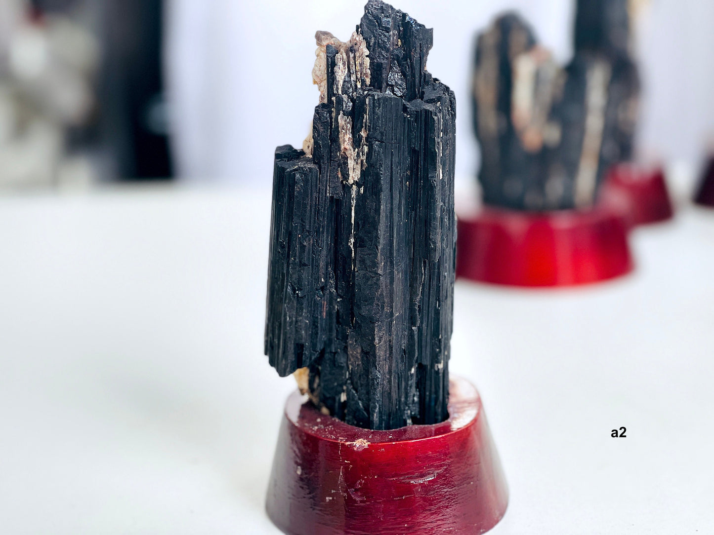 Amazing Rough Black Tourmaline with Mica, Large Black Tourmaline on Wooden base , Raw Mineral Specimen, Stone for Protection