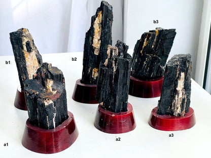 Amazing Rough Black Tourmaline with Mica, Large Black Tourmaline on Wooden base , Raw Mineral Specimen, Stone for Protection