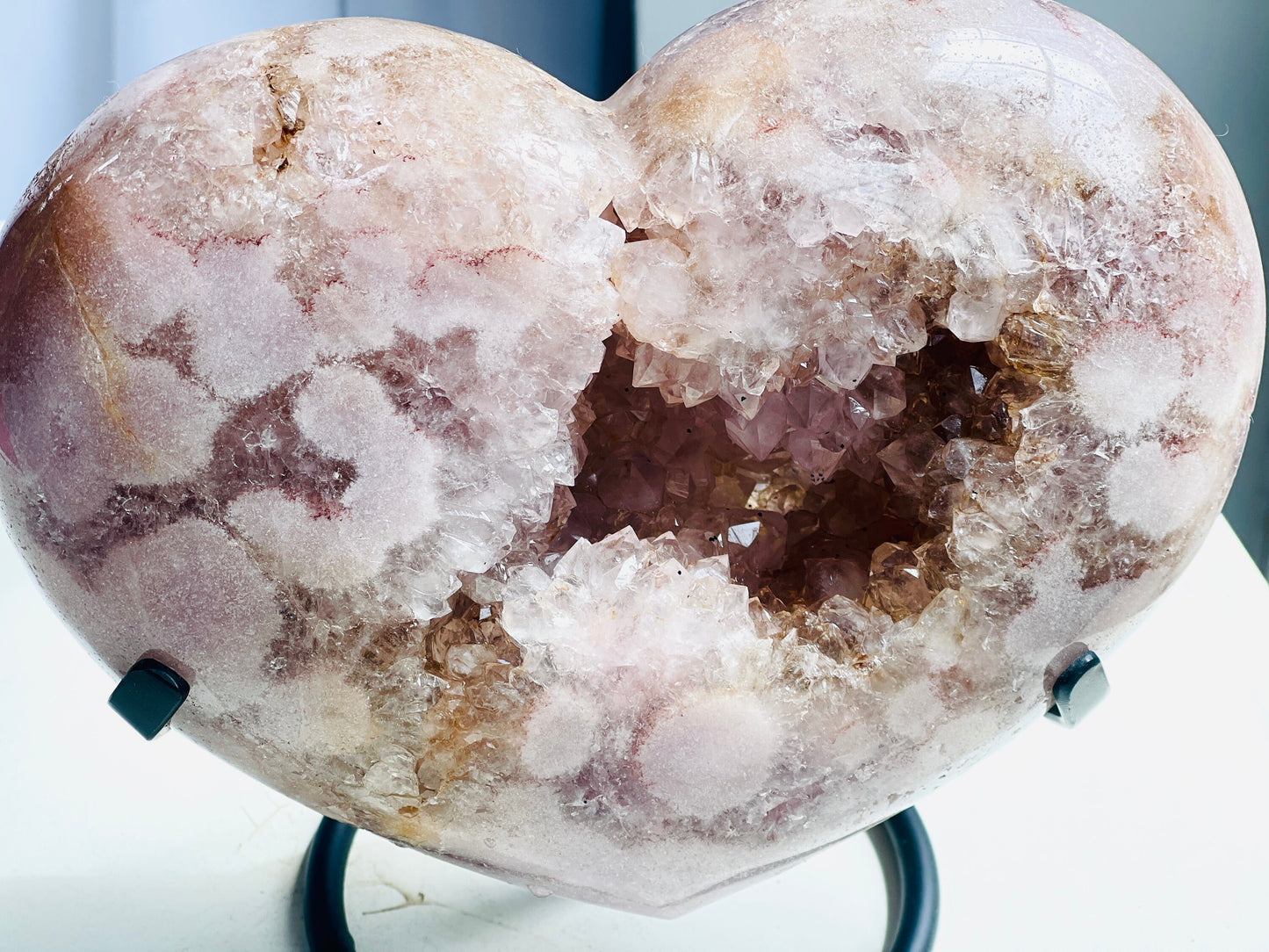 Pink Amethyst Heart, 3.5kg Large Pink Amethyst Druzy Heart on Metal Stand, Pink Amethyst Crystal Heart, Crystal Heart,Crystal Gift