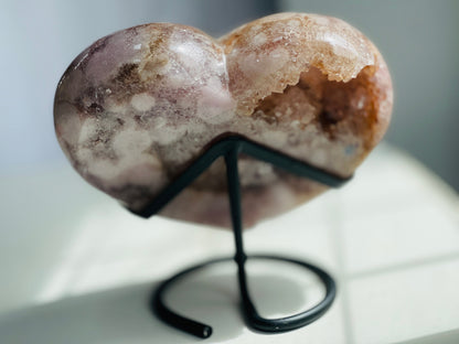 Pink Amethyst Heart, 3.5kg Large Pink Amethyst Druzy Heart on Metal Stand, Pink Amethyst Crystal Heart, Crystal Heart,Crystal Gift